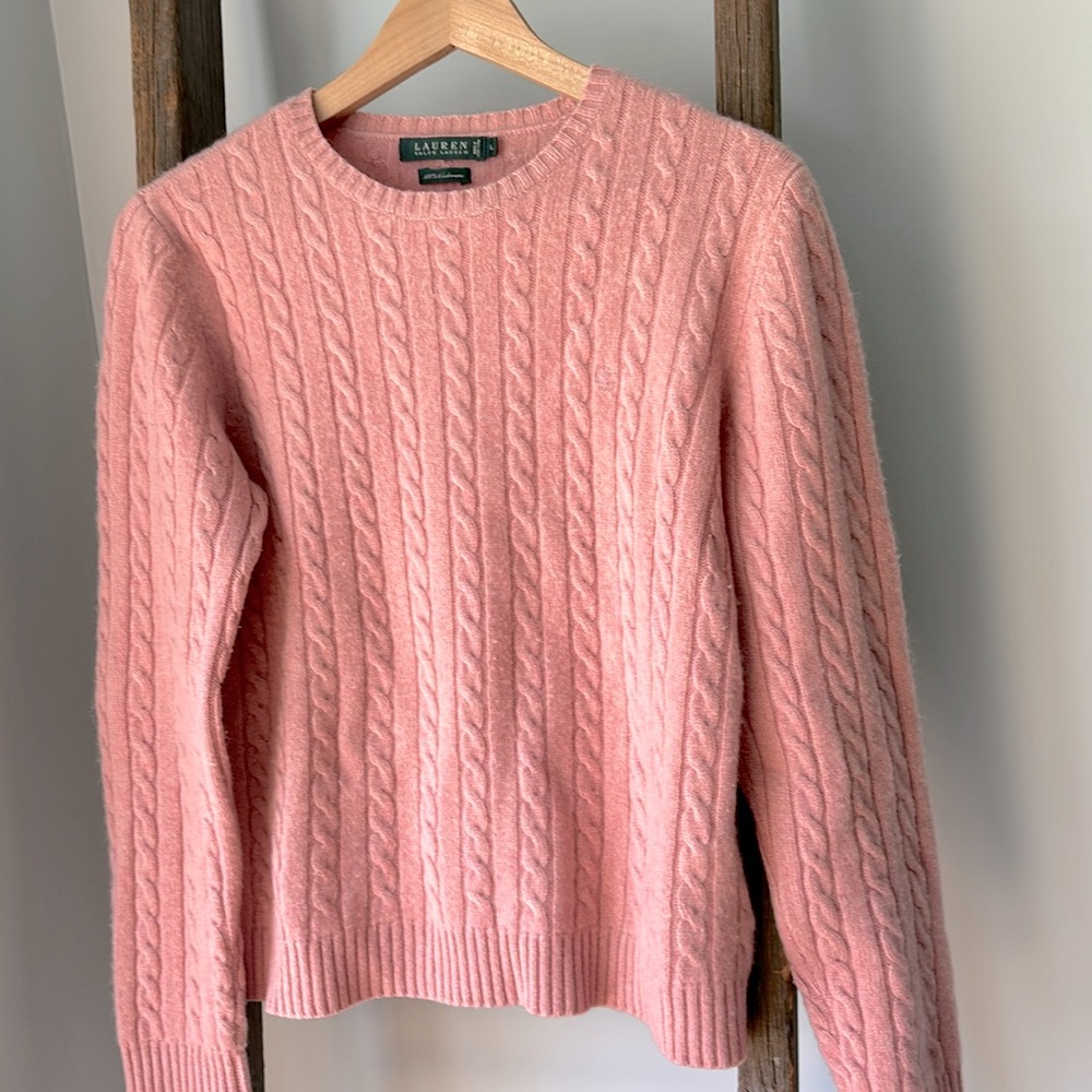 Ralph Lauren pink cabled 100% cashmere sweater size L